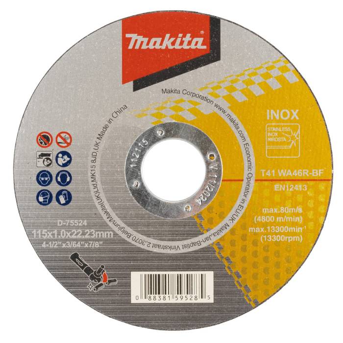 Makita Thin Cut-off Wheels, 115 X 1.0 X 22 mm, Grit (WA46R) D-75524